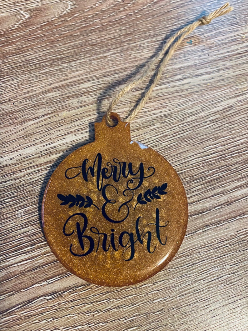 Resin Christmas Ornament, Merry and Bright Ornament, Christmas Ornament, Resin Christmas Ornament, Ornament, Merry and Bright, Holiday Gift image 2