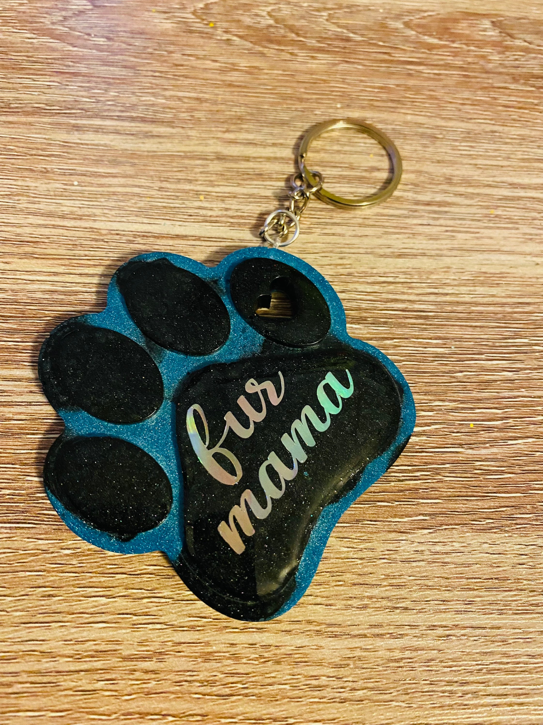 Resin Keychain Glitter Paw print keychain personalized pet Etsy
