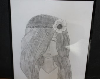 Pencil Drawing Wall Hanging of a Girl. - Etsy Pencil Drawing Wall Hanging of a Girl. - Etsy