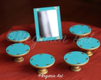 Haft Sin Wooden Pedestals (set of 6) + Mirror
