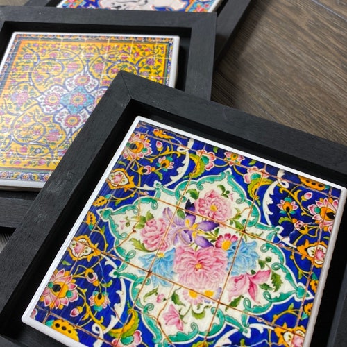 Decorative Framed Tiles, Wall Art, Persian Patterns and Calligraphy