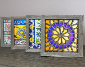 Wood Table Decor - Framed Photos with Persian Design - 6” x 6”