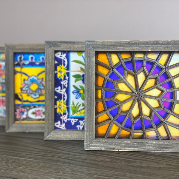 Wood Table Decor - Framed Photos with Persian Design - 6” x 6”