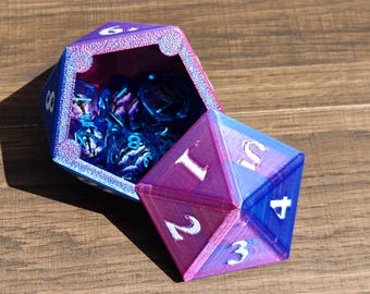 Caja de dados D20 con cierre magnético para almacenamiento de dados de juego