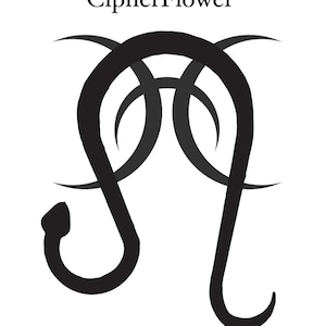 May include: Black and white stylized illustration of the astrological sign Leo with the text "CipherFlower" above it.