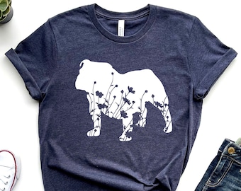 Bulldogge T-Shirt mit Blumenmuster, Hunde Mama Geschenk