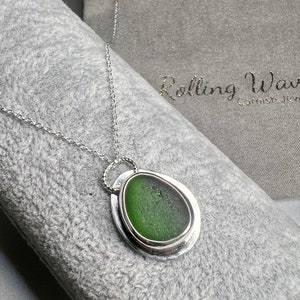 Forest green Cornish seaglass pendant necklace