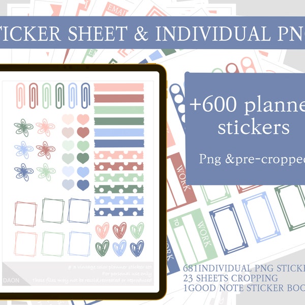 Digital Sticker Bundle for GoodNotes - iPad Planner starter  kit / (labels,markers,trackers,sticker book...)