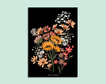 Vintage Floral Bouquet Art Print, Maximalist Home Decor