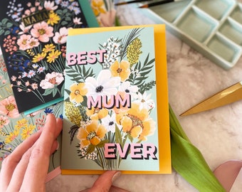 Best Mum Ever Bouquet Card, Mothers Day Card, Card for Mum, Card for Mother, gift for her.