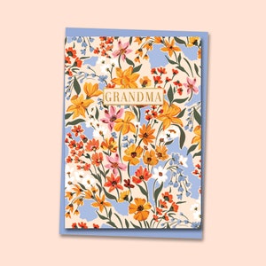 Cartão da vovó, cartão floral para Nan, dia das mães, cartão de folha de ouro, cartão floral estilo vintage