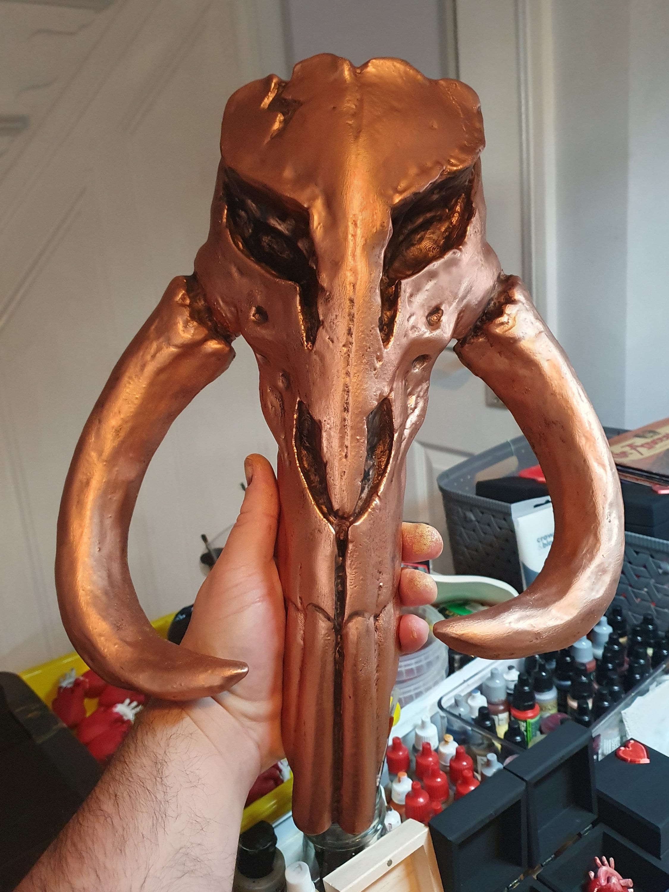 Mythosaur Skull Replica: 15in Metallic Mandalorian Wall Art Prop
