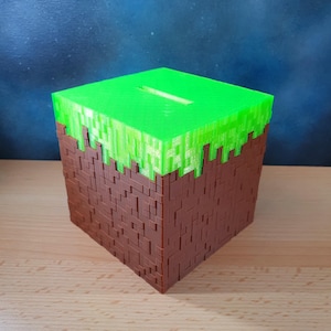3D Printed Grass Block Money Box Gamer Gift  Pixel Art Coin Bank Video Game Room Decor Kids Savings Box Geeky Gift Idea