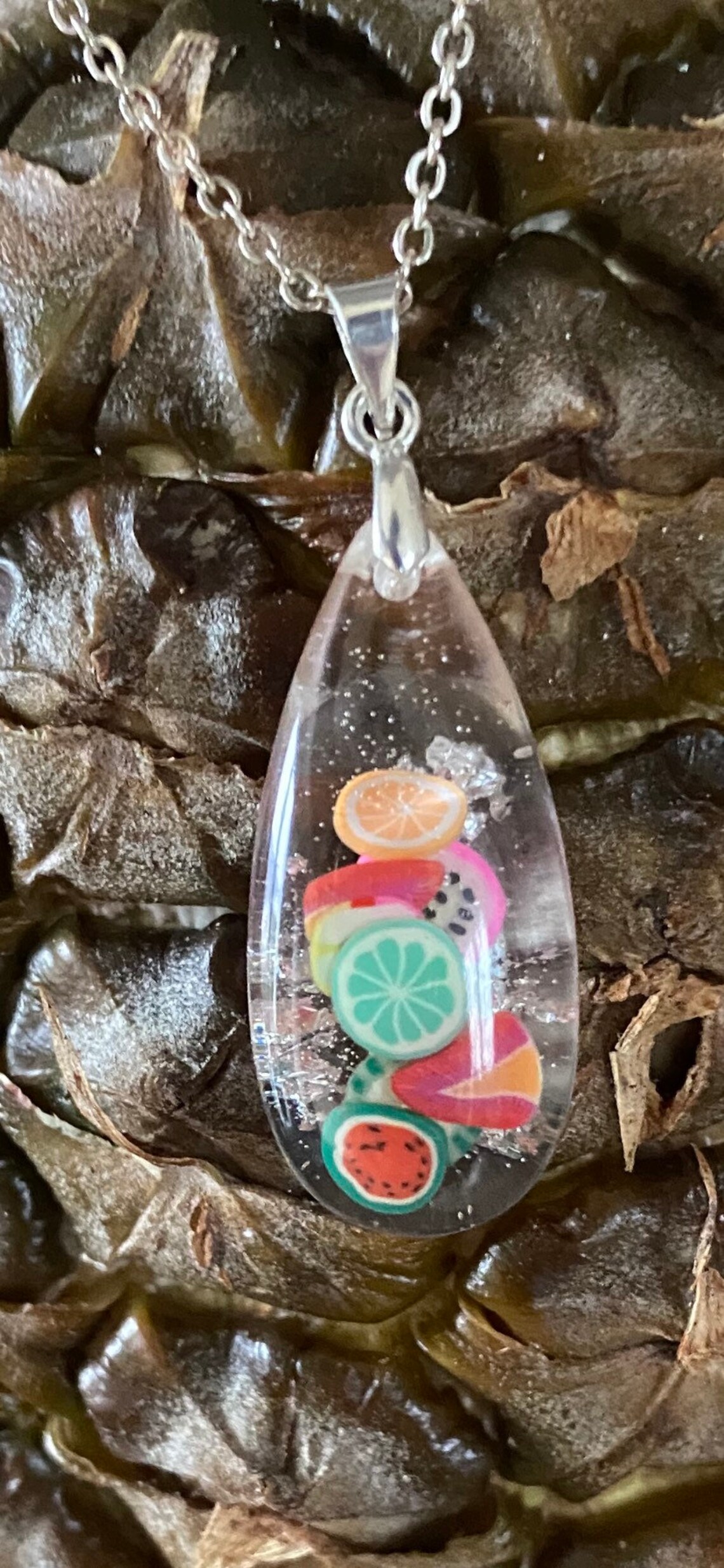 Fruit in Resin Necklace Drop Pendant Fruit Necklace Fruit Etsy