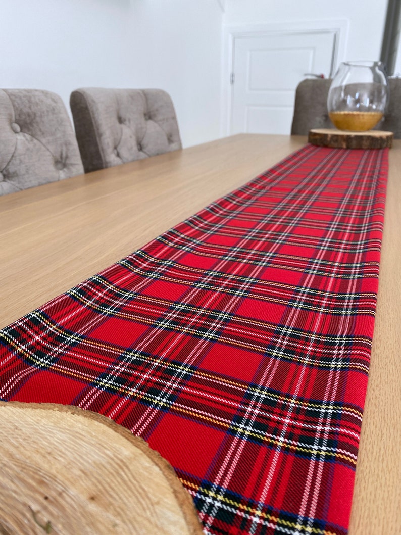 Red tartan table runner long Christmas covering chequered Etsy