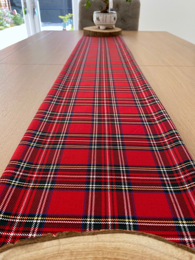 Red tartan table runner long Christmas covering chequered Etsy