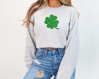 Shamrock Glitter Sweatshirt, St Patty's Sweatshirt, Shamrock Sweatshirt Sweater, Four Leaf Clover Crewneck, St Patrick's Day Sweatshirt