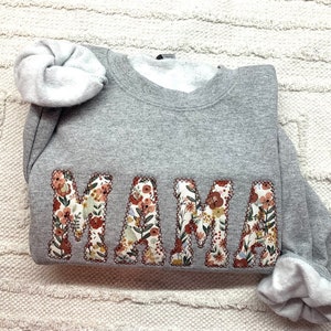 Mama Embroidered Sweatshirt, Personalization Mama Sweatshirt, Fall Mama ...