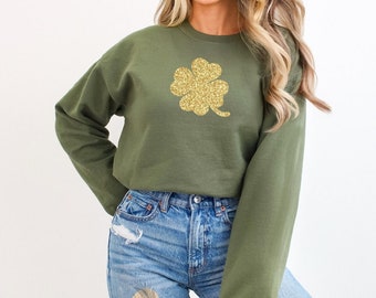 Shamrock Glitter Sweatshirt, St Patty's Sweatshirt, Shamrock Sweatshirt Sweater, Four Leaf Clover Crewneck, St Patrick's Day Sweatshirt