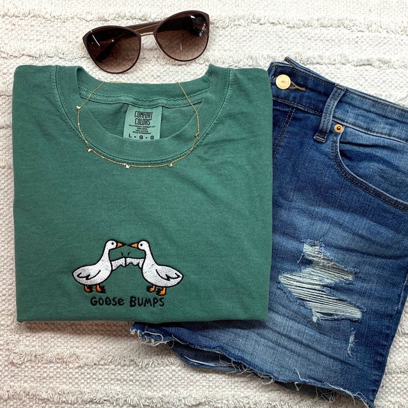 Embroidered Goose T-Shirt, Goose Shirt, Comfort Colors Shirt, Funny Goose Shirt, Embroidered Goose Shirt, Embroidered Shirt Unisex image 3