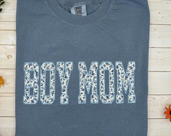 Custom Mom Shirt Embroidered Applique, Comfort Colors Mama Tee, Personalized Mother’s Day Gift