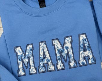 Custom Mama Sweatshirt, Embroidered Floral Mom Sweatshirt, Mother’s Day Gift, Christmas Gift for Mom