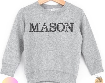 Custom Name Embroidered Toddler Crewneck, Personalized Embroidered Sketch Fill Sweatshirt, Unisex Pullover, Boy Girl Kids Name Sweatshirt