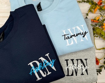 Embroidered Nurse Sweatshirt, Custom RN Name Crewneck, Personalized Nurse Gift, Cute Graduation Sweatshirt, Nurse Appreciation Gift