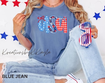 Floral USA Shirt, USA Floral Coquette Comfort Colors Tee, Independence Day Shirt, Patriotic Fourth of July Top, Cute USA Tee