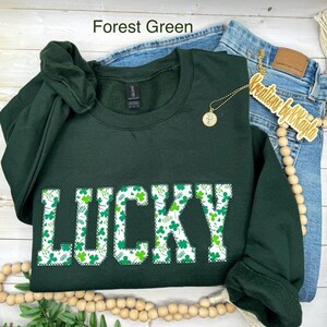 Lucky Sweatshirt, St Patty's Embroidered Sweatshirt, Shamrock Sweatshirt, Irish Four Leaf Clover Crewneck, St Patrick's Day Sweatshirt image 5