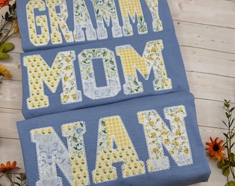 Custom Patchwork Shirt, Embroidered Comfort Color Tee, Personalized Name Appliqué Shirt, Floral Shirt, Mother's Day Gif, Christmas Gift