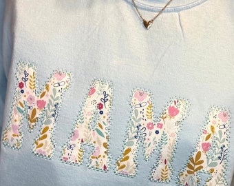 Personalized Mama Shirt, Embroidered Mama Shirt, Spring Trendy Mama Comfort Color Tee, Mama Minimalist Shirt, Floral Applique Shirt