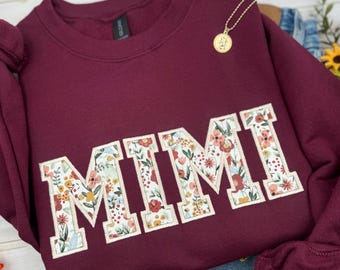 Embroidered Mimi Sweatshirt, Custom Embroidered Sweatshirt, Floral Sweatshirt, Personalized Mimi Sweatshirt, Christmas Gift for Mimi