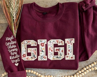 Embroidered Gigi Sweatshirt, Custom Personalized Grandma Sweatshirt with Kids Names, Floral Sweatshirt, Gift for Gigi, Mother's Day Gift
