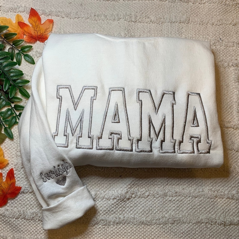 Embroidered Mama Sweatshirt, Varsity Mama Sweatshirt, Mama Crewneck, Embroidered Sweatshirt, Gift for Mom, Mother's Day Gift, Mama Pullover image 6