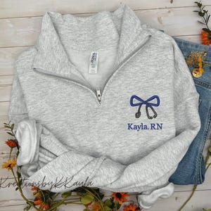 Personalized Nurse Stethoscope Name Sweatshirt, Embroidered Nurse Sweatshirt, Custom RN Quarter Zip, Gift for Grad, New Nurse Gift