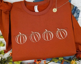 Embroidered Pumpkin Sweatshirt, Autumn Pumpkin Patch Sweatshirt, Fall Crewneck, Thanksgiving Pullover Cozy Sweater