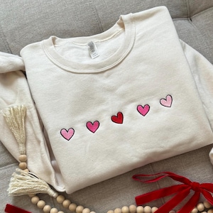 Valentines Heart Sweatshirt, Embroidered Mini Heart Sweatshirt, Cute Valentine&#39;s Sweatshirt, Valentines Day Gift, Galentine Sweatshirt