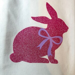 Easter Bunny Sweatshirt, Cute Girly Bunny with Bow Sweatshirt, Coquette Bunny Sweatshirt, Glitter Bunny Sweatshirt, Easter Gift for Women image 3