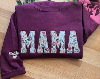 Mama Sweatshirt, Embroidered Mama Sweatshirt, Mama Floral Appliqué Sweatshirt, Mother's Day Gift, Birthday Gift for Mom, Gift for Mom
