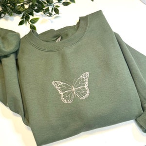 Butterfly Sweatshirt, Embroidered Butterfly Crewneck, Butterfly ...