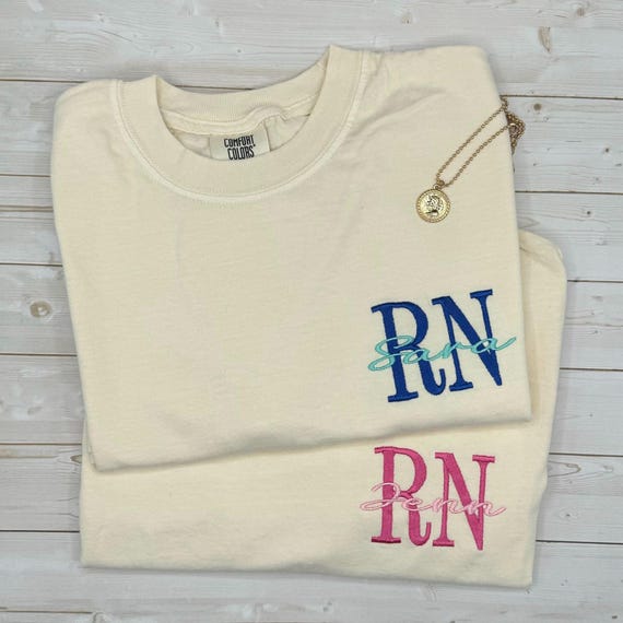 Embroidered Registered Nurse Shirt, Custom RN T-Shirt with Name, Personalized Nurse Grad Gift, Nursing School Tee, Comfort Colors Shirt