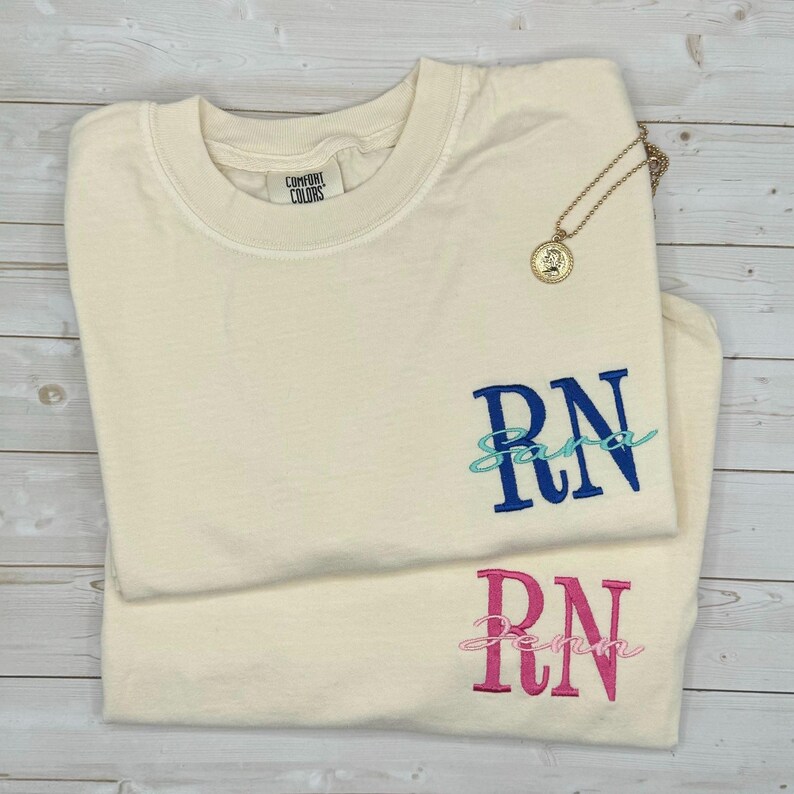 Embroidered Registered Nurse Shirt, Custom RN T-Shirt with Name, Personalized Nurse Grad Gift, Nursing School Tee, Comfort Colors Shirt bild 1