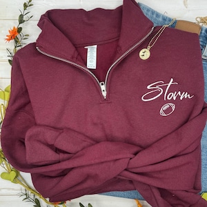 Custom Mascot Quarter Zip Sweatshirt, Personalized Sports Team Sweatshirt, Embroidered School Name Sweater, School Spirit Apparel, Game Day
