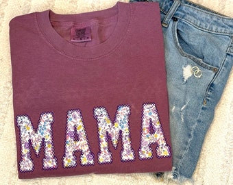 Embroidered Mama Shirt, Personalized Mama Shirt, Berry Comfort Color Tee, Floral Wildflower Mama Tee, Mama Short Sleeve Shirt, Gift for Mama