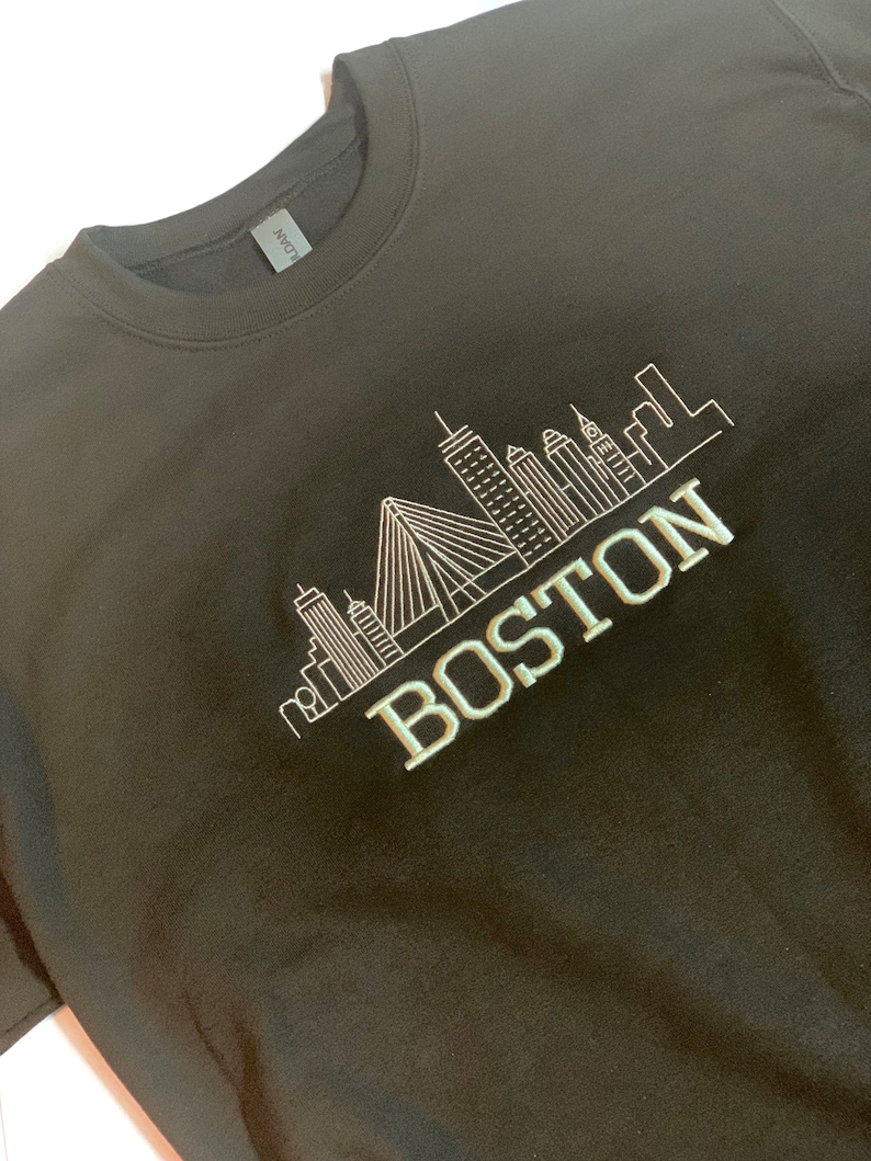 Boston City Skyline Baseball T-Shirt - Navy, 2XL, 100% Cotton Fan Shirt - View #5