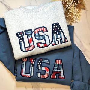 USA Embroidered Sweatshirt, American Flag Sweatshirt, America Sweatshirt, USA Applique Sweatshirt, 4th of July Sweatshirt, Cute Sweatshirt