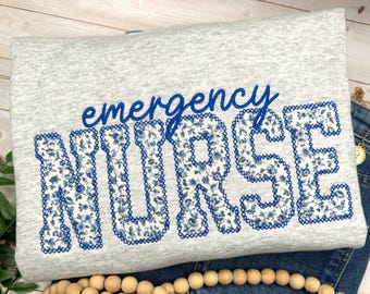 Emergency Nurse Sweatshirt, Embroidered ER Nurse Sweatshirt, Emergency Department Sweatshirt, Gift for Nurse, Trendy Custom Nurse Crewneck