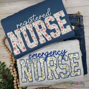 Custom Nurse Sweatshirt, Embroidered RN Crewneck, Register Nurse Appliqué Sweater, Nursing School Graduation Gift image 1