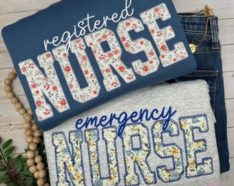 Custom Nurse Sweatshirt, Embroidered RN Crewneck, Register Nurse Appliqué Sweater, Nursing School Graduation Gift